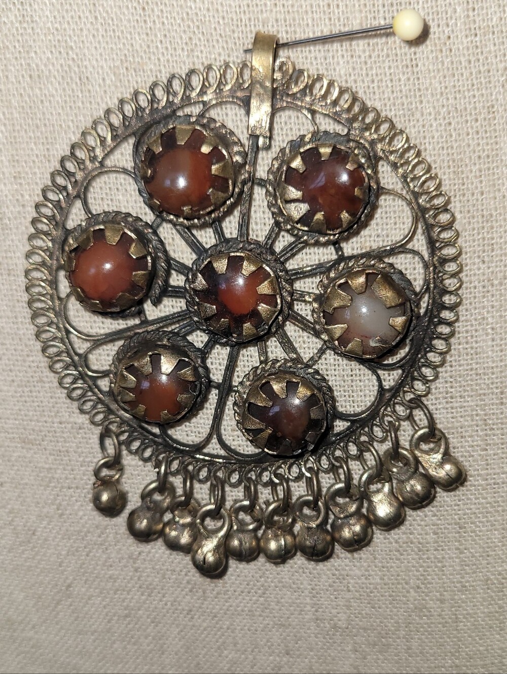 Vintage Filigree Pendant Necklace with Cabochons Agate - Picture 9 of 9